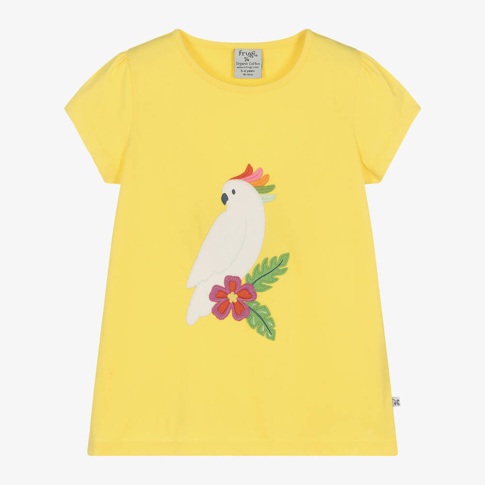 Frugi - Girls Yellow Cotton Cockatoo T-Shirt | Childrensalon