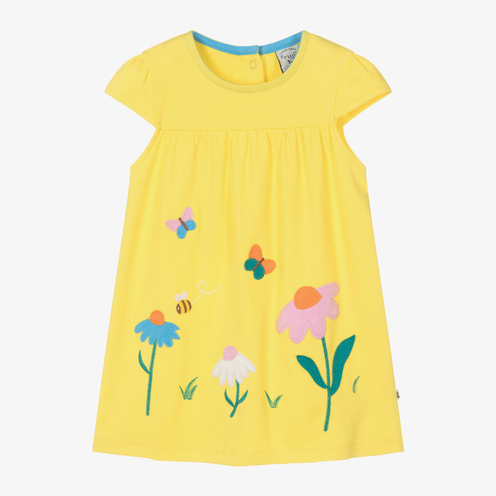 Shop Frugi Girls Yellow Organic Cotton Dress