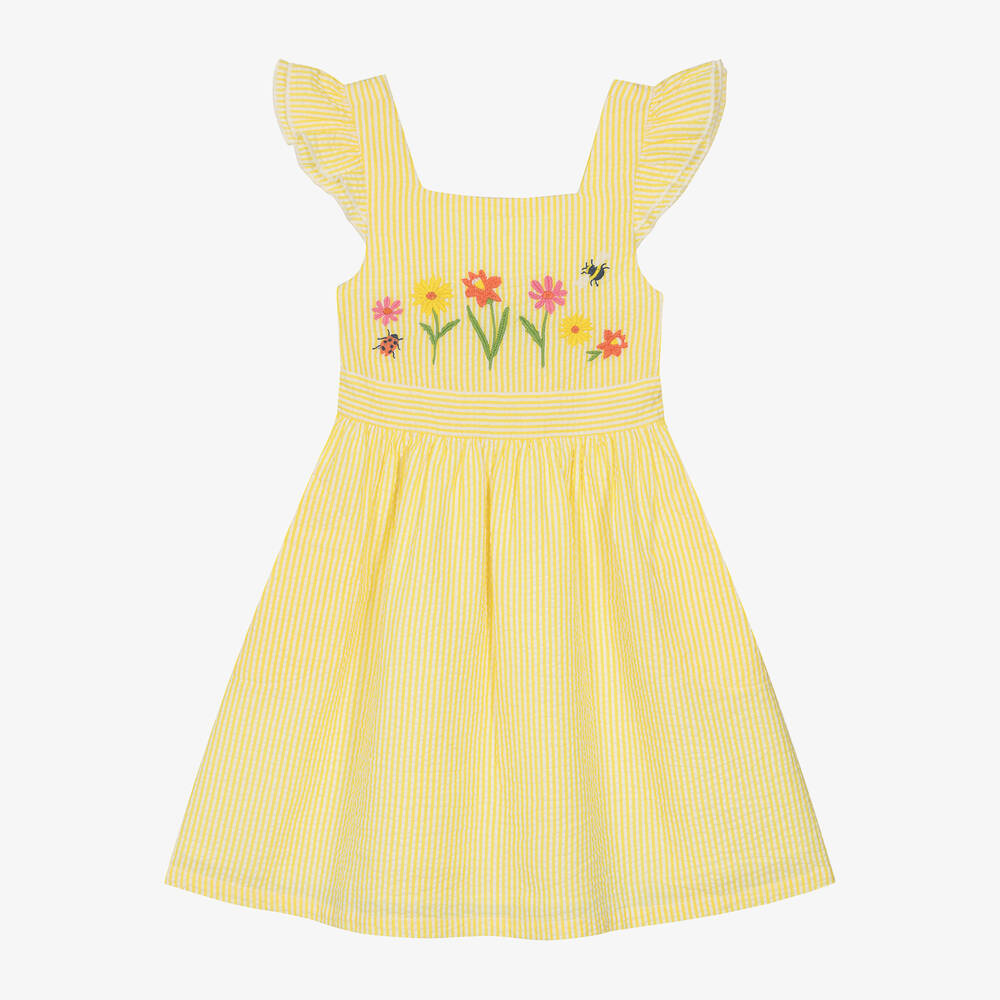 Frugi Kids' Girls Yellow Organic Cotton Flower Dress
