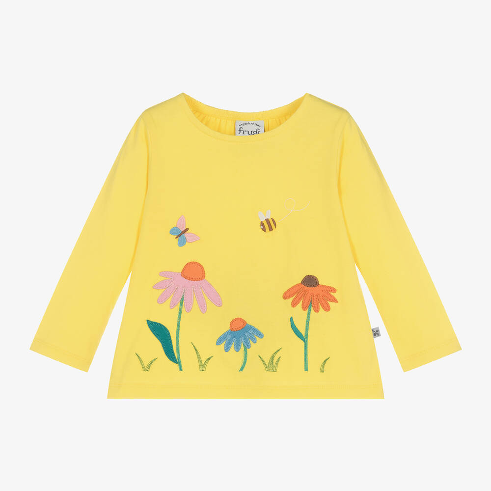 Frugi - Girls Yellow Organic Cotton Flower Top | Childrensalon