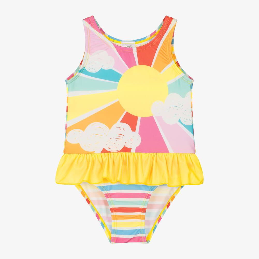 Frugi Babies' Girls Yellow Striped Sun Swimsuit