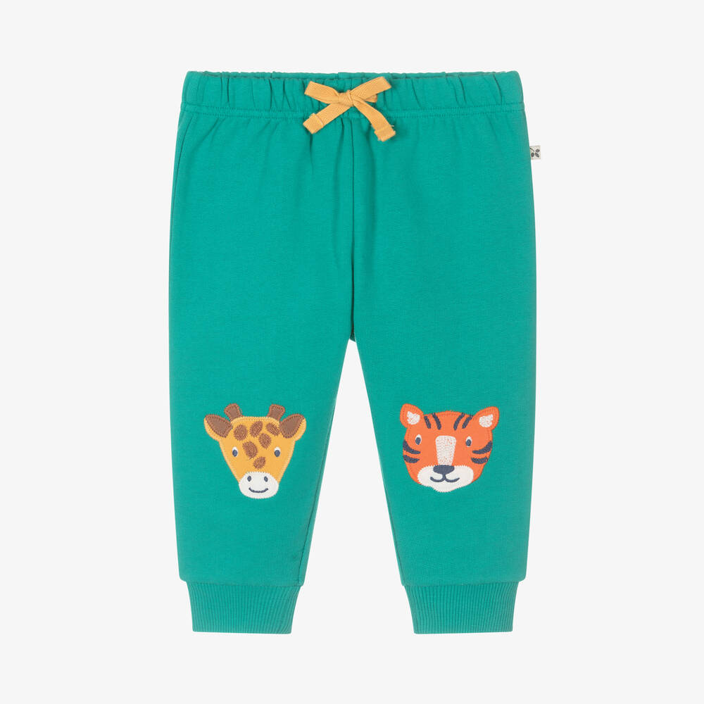 Frugi - Green Cotton Animal-Patch Joggers | Childrensalon