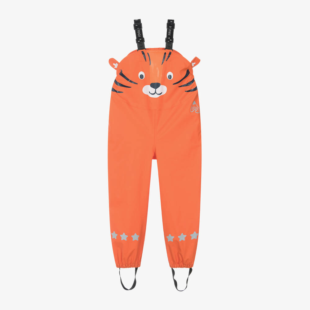 Frugi - Orange Tiger Dungaree Rain Trousers | Childrensalon