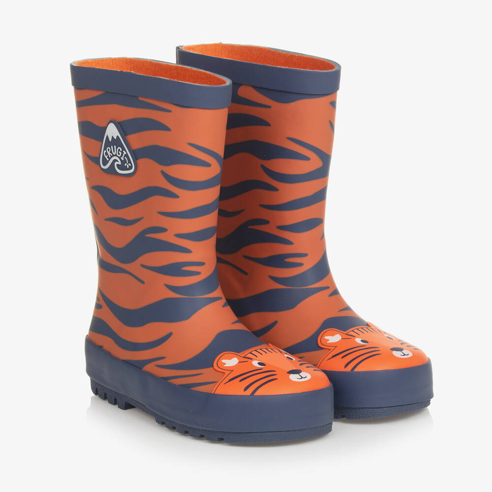 Frugi - Orange Tiger Rubber Rain Boots | Childrensalon