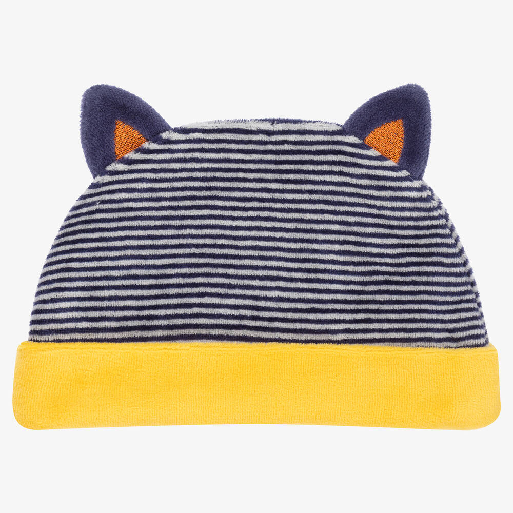 Fs Baby Blue & Yellow Cotton Velour Baby Hat