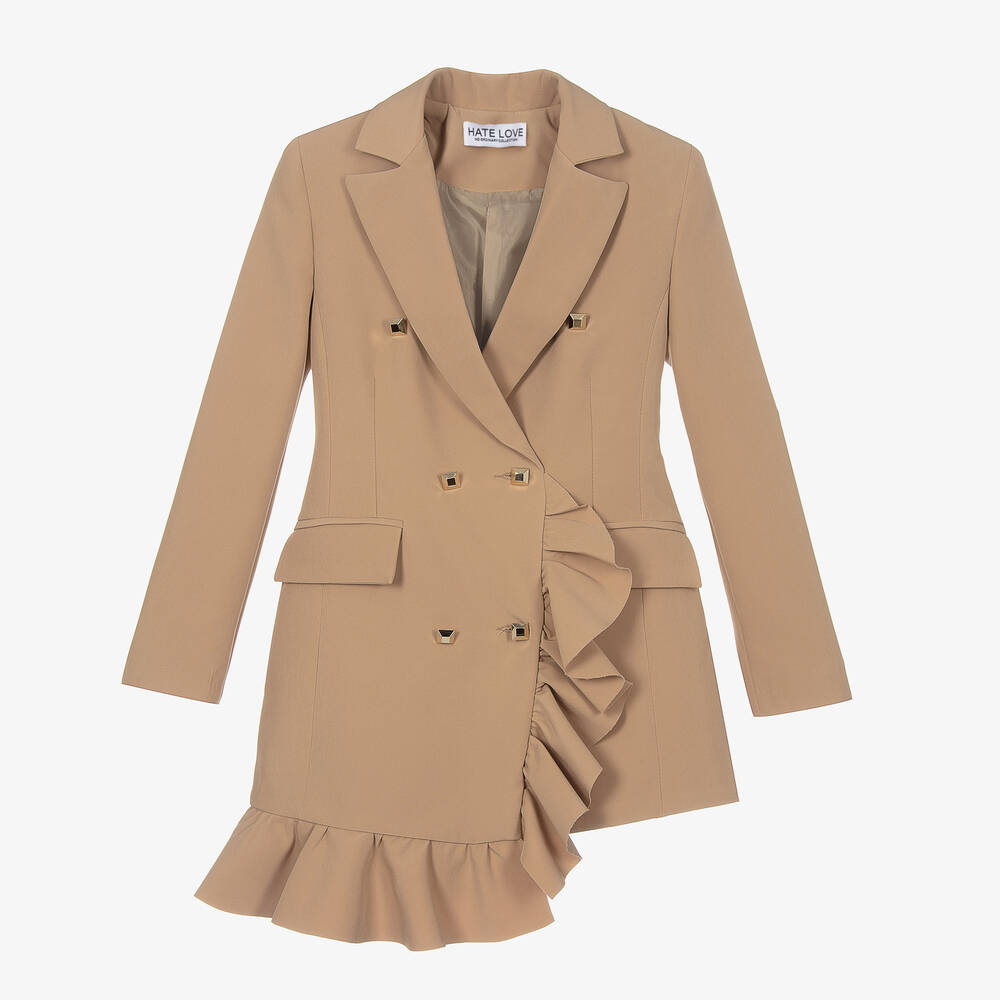 Fun & Fun - Girls Beige Ruffle Blazer Dress | Childrensalon