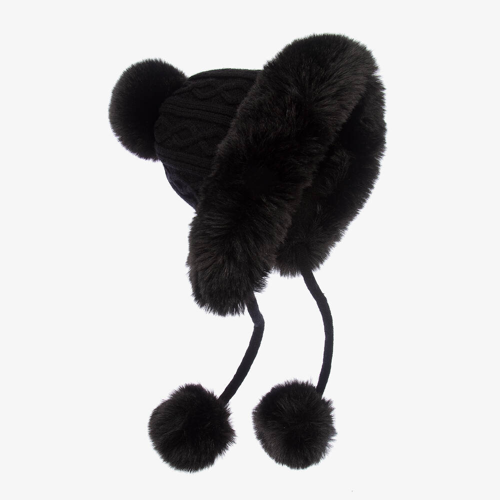 Fun & Fun - Girls Black Cable Knit Hat  | Childrensalon