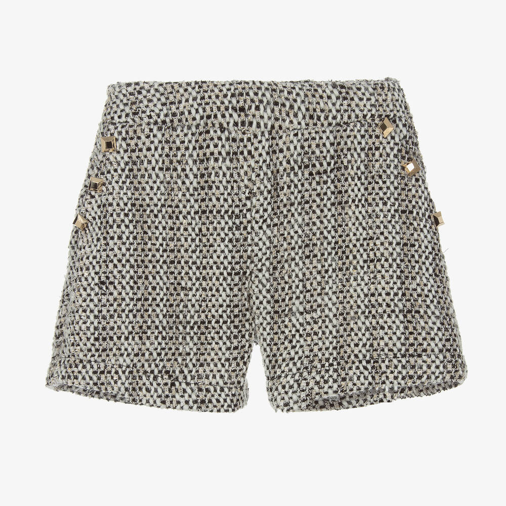 Fun & Fun - Girls Black & Ivory Tweed Shorts  | Childrensalon