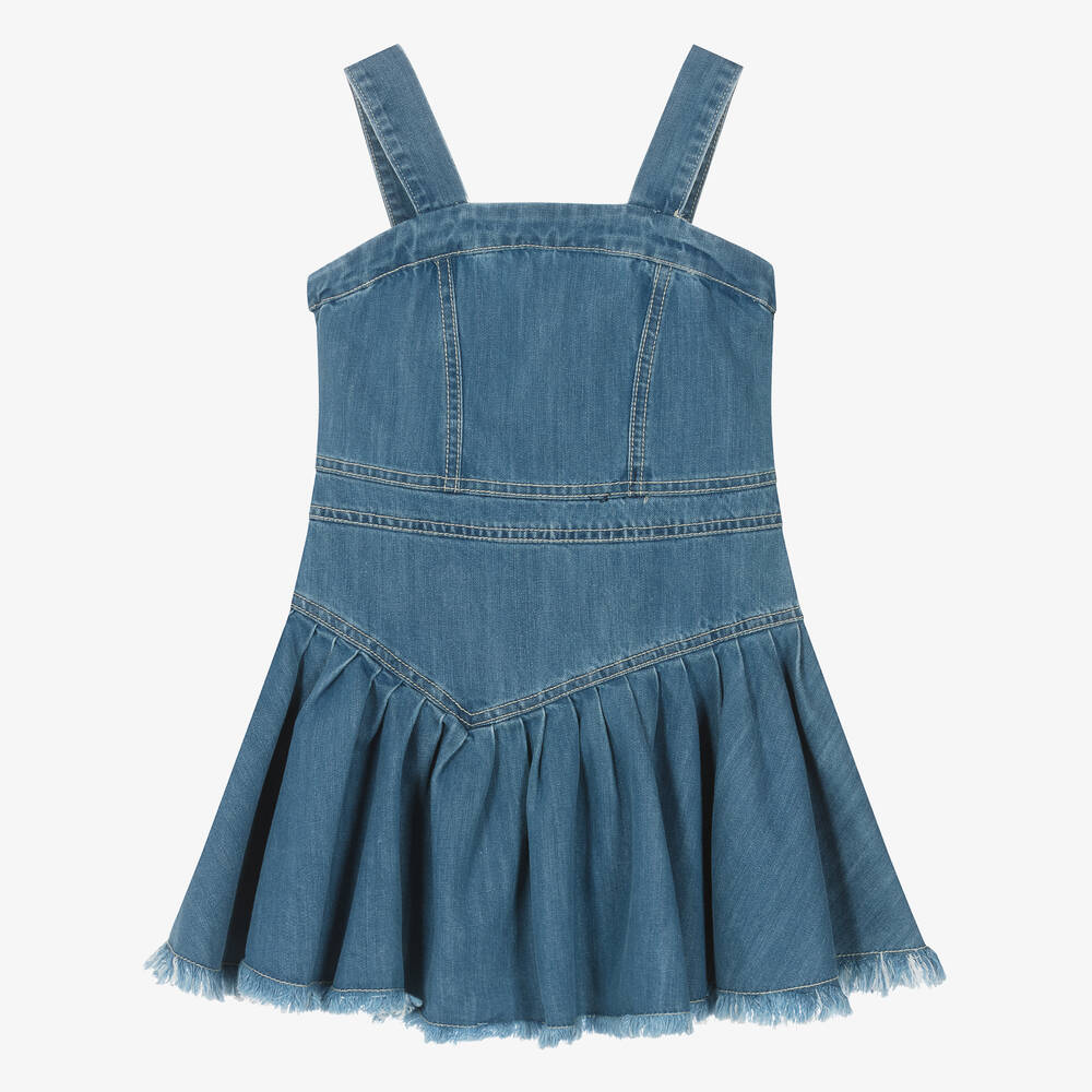 Fun & Fun - Girls Blue Asymmetric Denim Dress | Childrensalon