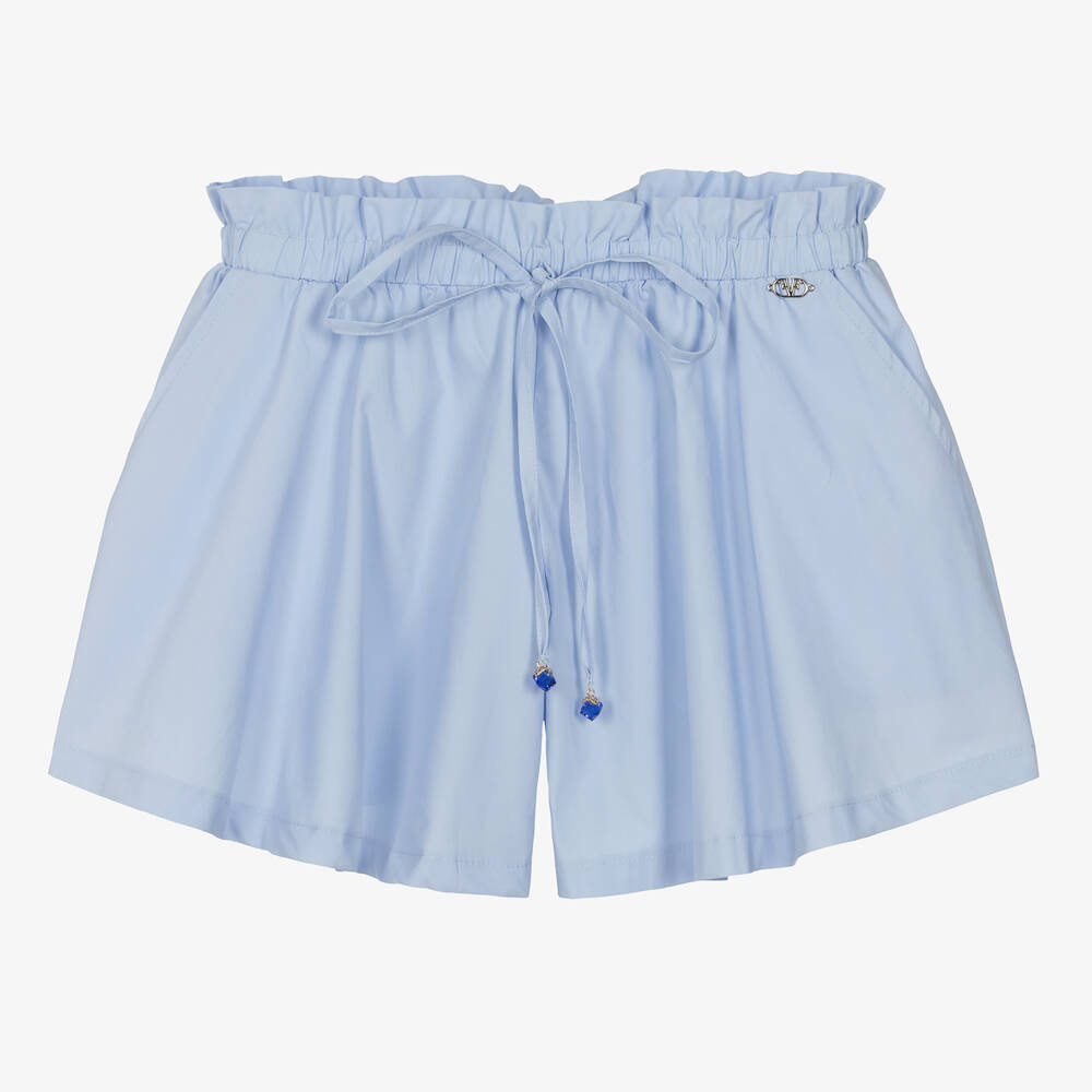 Fun & Fun - Girls Blue Poplin Jewelled Shorts  | Childrensalon