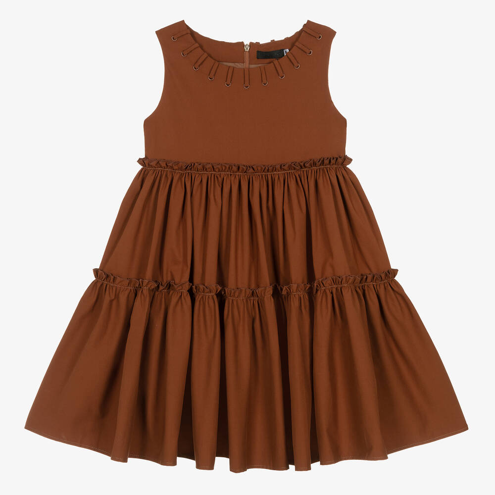 Fun & Fun - Girls Brown Sleeveless Tiered Dress | Childrensalon