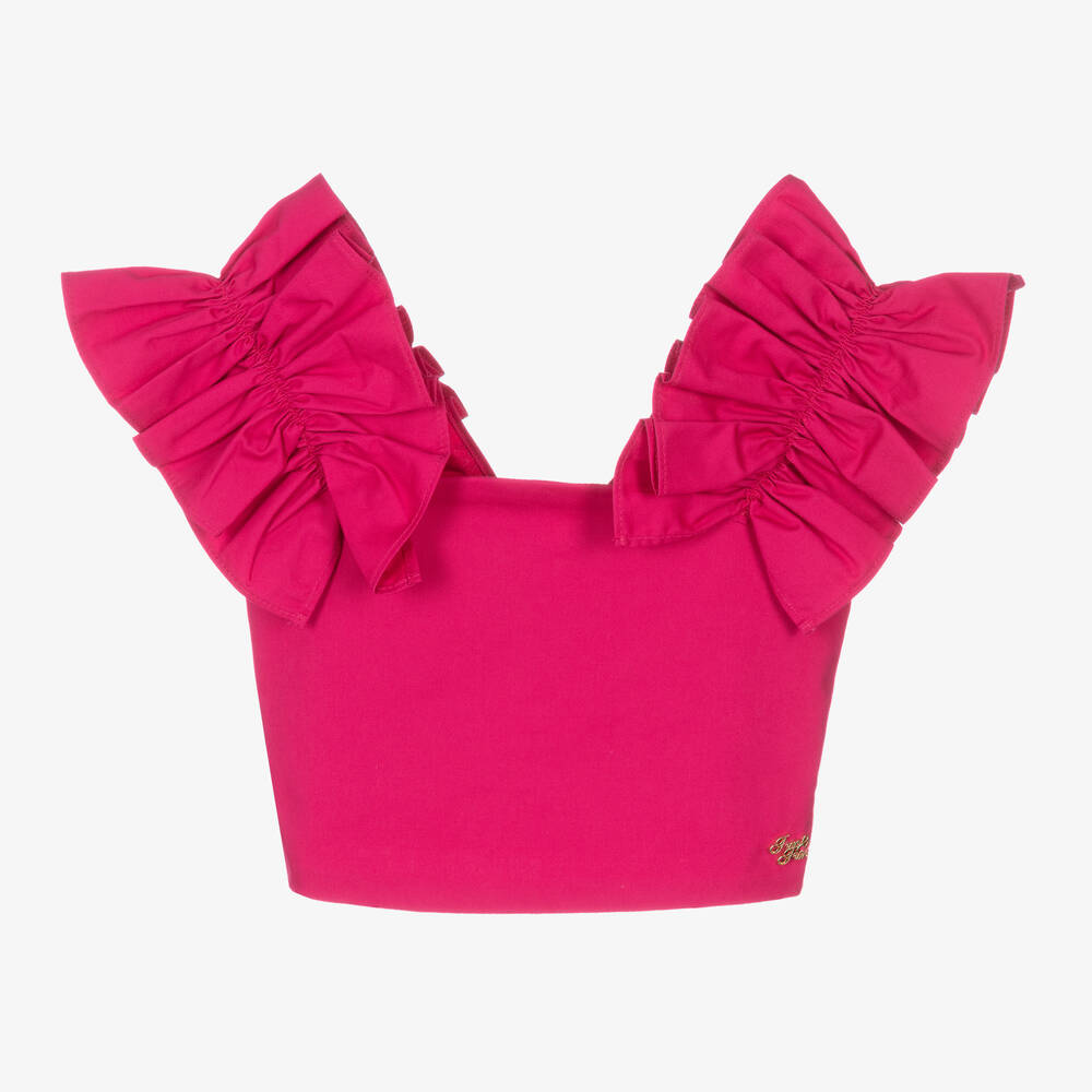Fun & Fun - Girls Fuchsia Pink Cropped Cotton Top | Childrensalon
