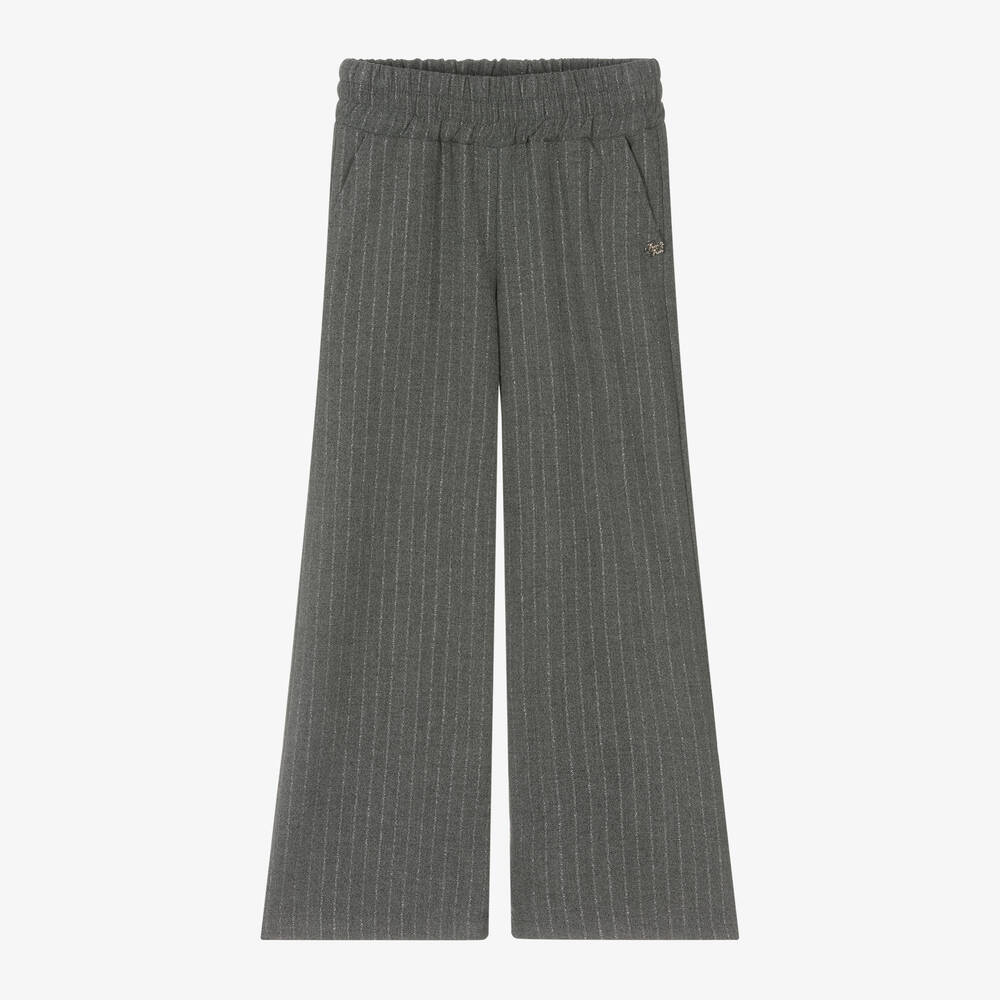 Fun & Fun - Girls Grey Pinstripe Wide Leg Trousers | Childrensalon