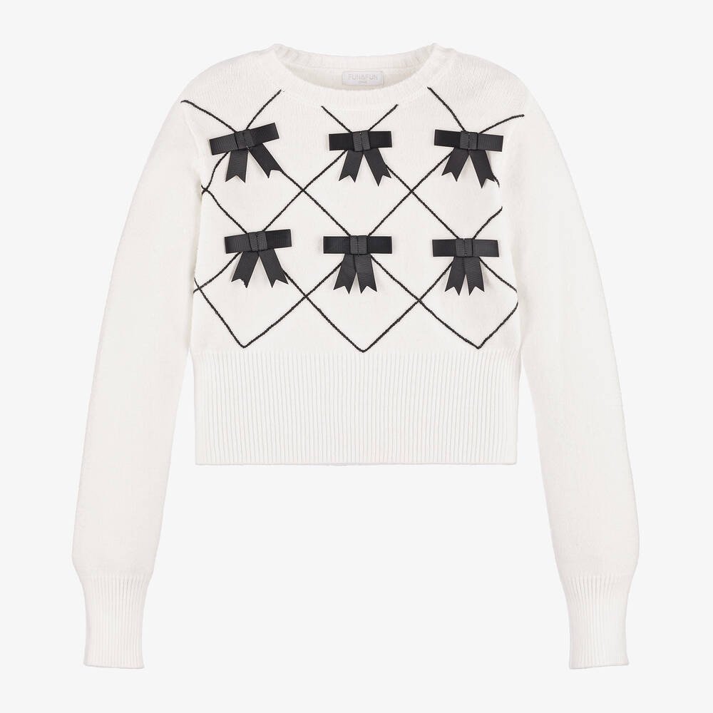 Fun & Fun - Girls Ivory Bow Sweater | Childrensalon