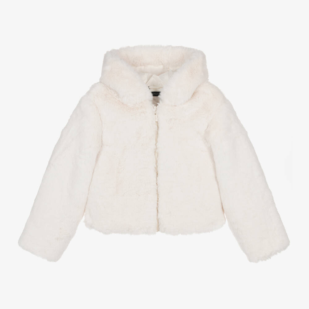 Fun & Fun - Girls Ivory Hooded Faux Fur Jacket | Childrensalon