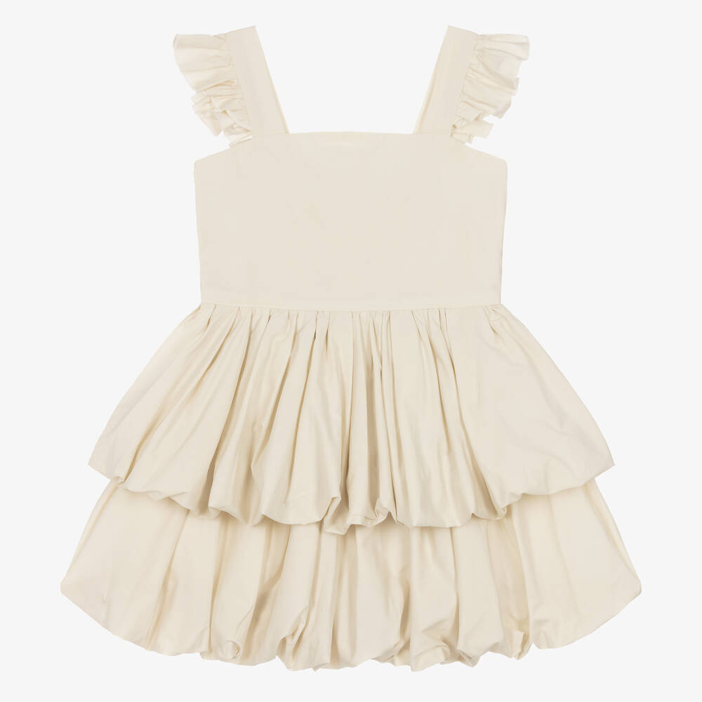 Fun & Fun - Girls Ivory Puffed Cotton Poplin Dress | Childrensalon