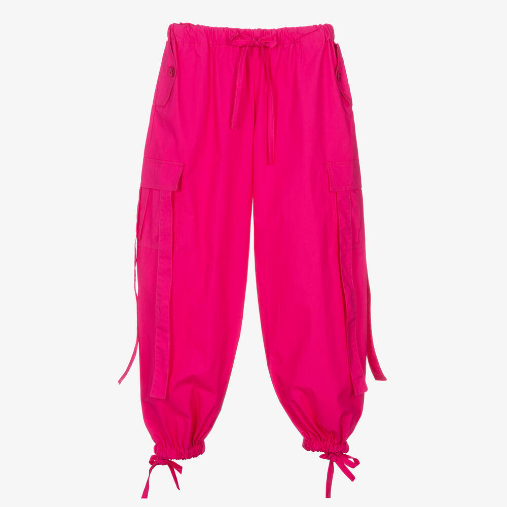 Fun & Fun - Girls Pink Cotton Cargo Trousers | Childrensalon