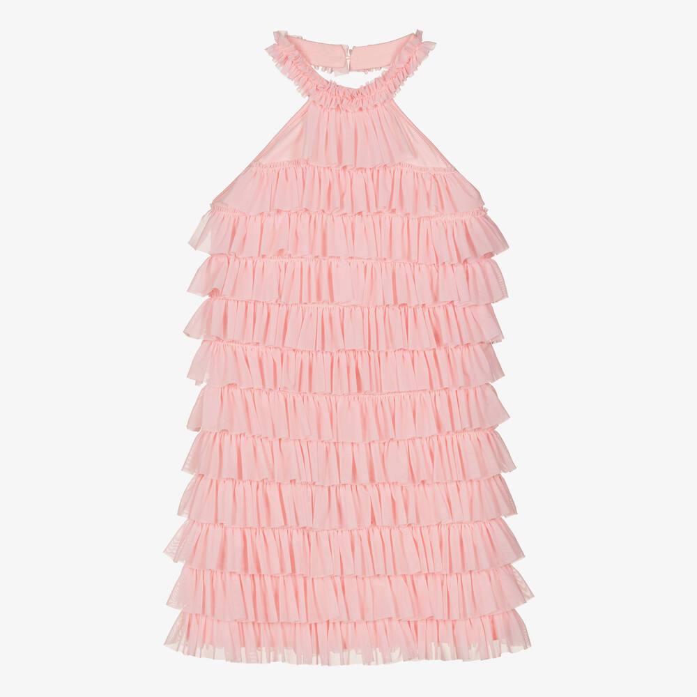 Fun & Fun - Girls Pink Halterneck Ruffled Dress | Childrensalon