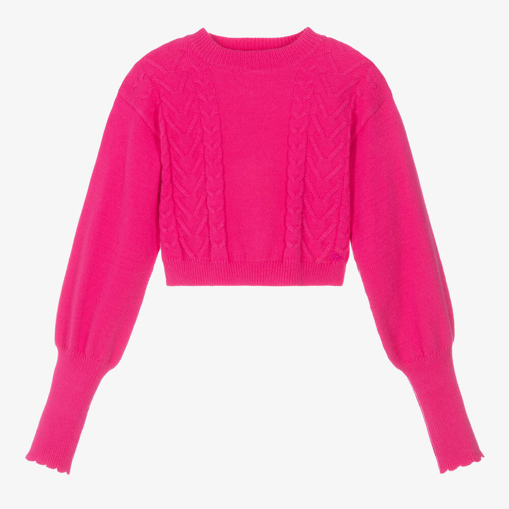 Fun & Fun - Girls Pink Knitted Viscose Sweater | Childrensalon