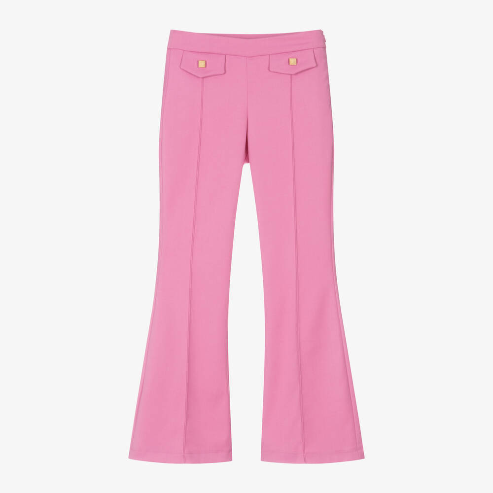 Fun & Fun - Girls Pink Twill Flared Trousers  | Childrensalon