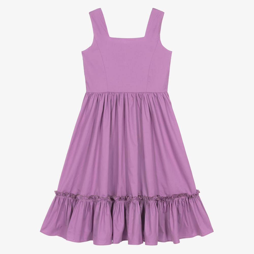 Fun & Fun - Girls Purple Cotton Poplin Dress | Childrensalon