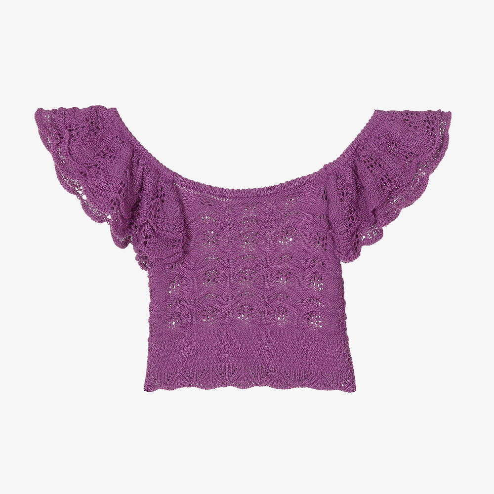 Fun & Fun - Girls Purple Knit Cropped Top | Childrensalon