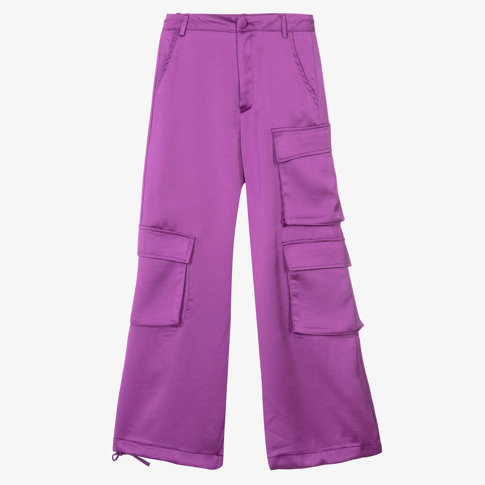 Fun & Fun - Girls Purple Satin Cargo Trousers | Childrensalon