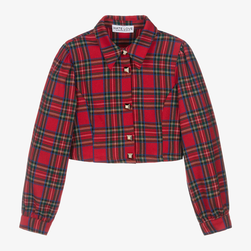 Fun & Fun - Girls Red Tartan Twill Blouse | Childrensalon