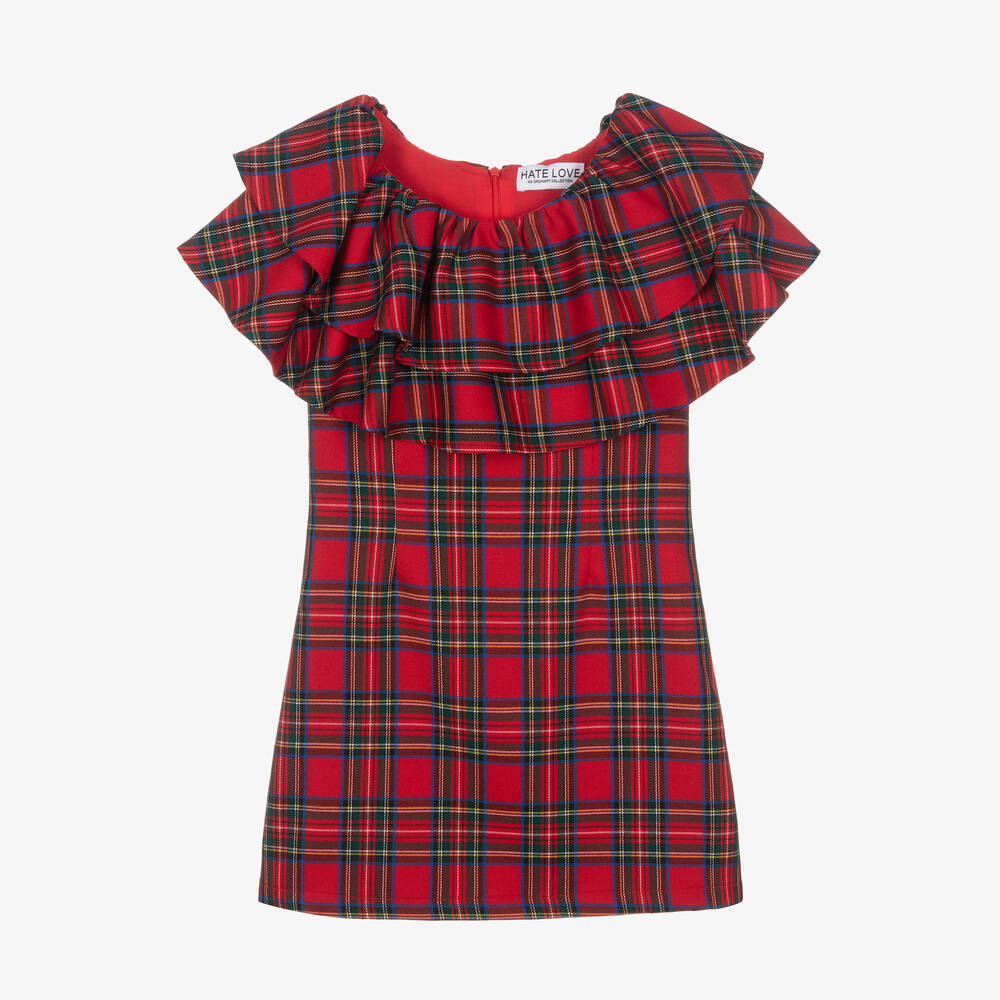 Fun & Fun - Girls Red Tartan Twill Dress | Childrensalon