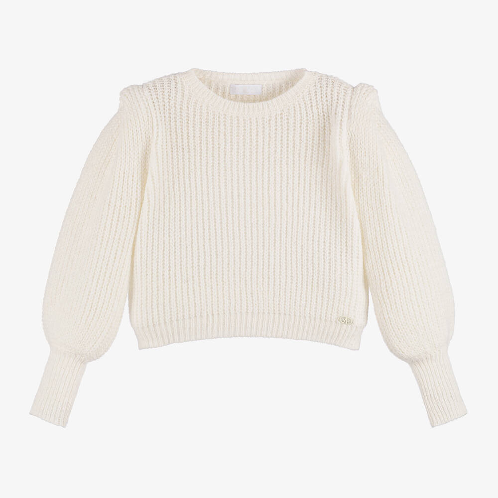 Fun & Fun - Girls White Knitted Jumper | Childrensalon