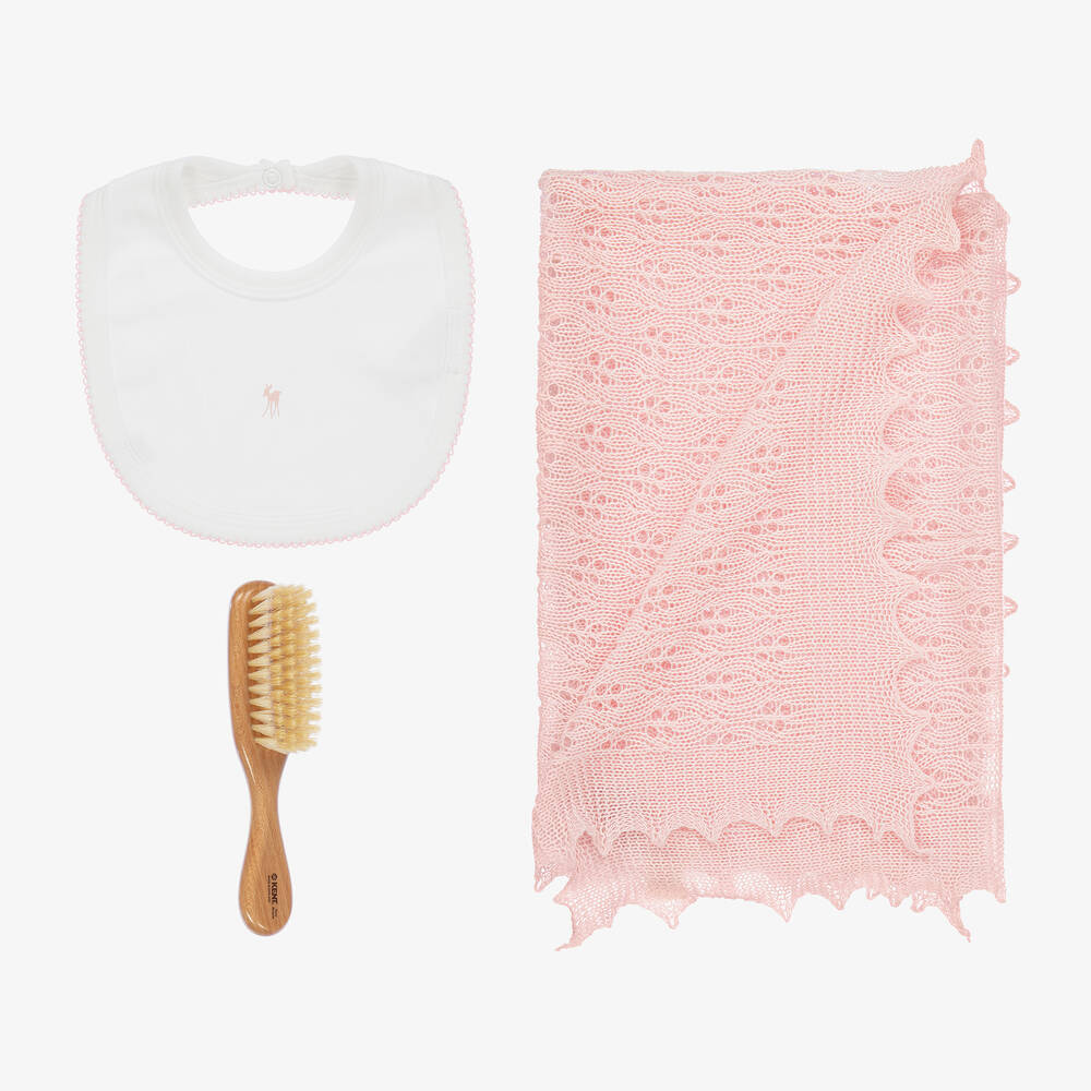 G.H.Hurt & Son - Подарочный набор с розовой шалью и слюнявчиком | Childrensalon