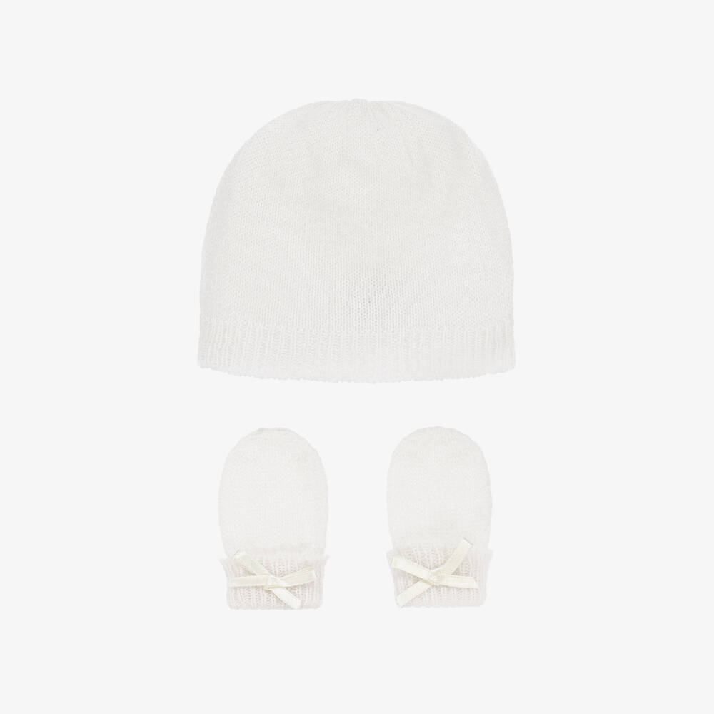 G.h.hurt & Son G. H.hurt & Son White Cashmere Baby Hat & Mittens Set