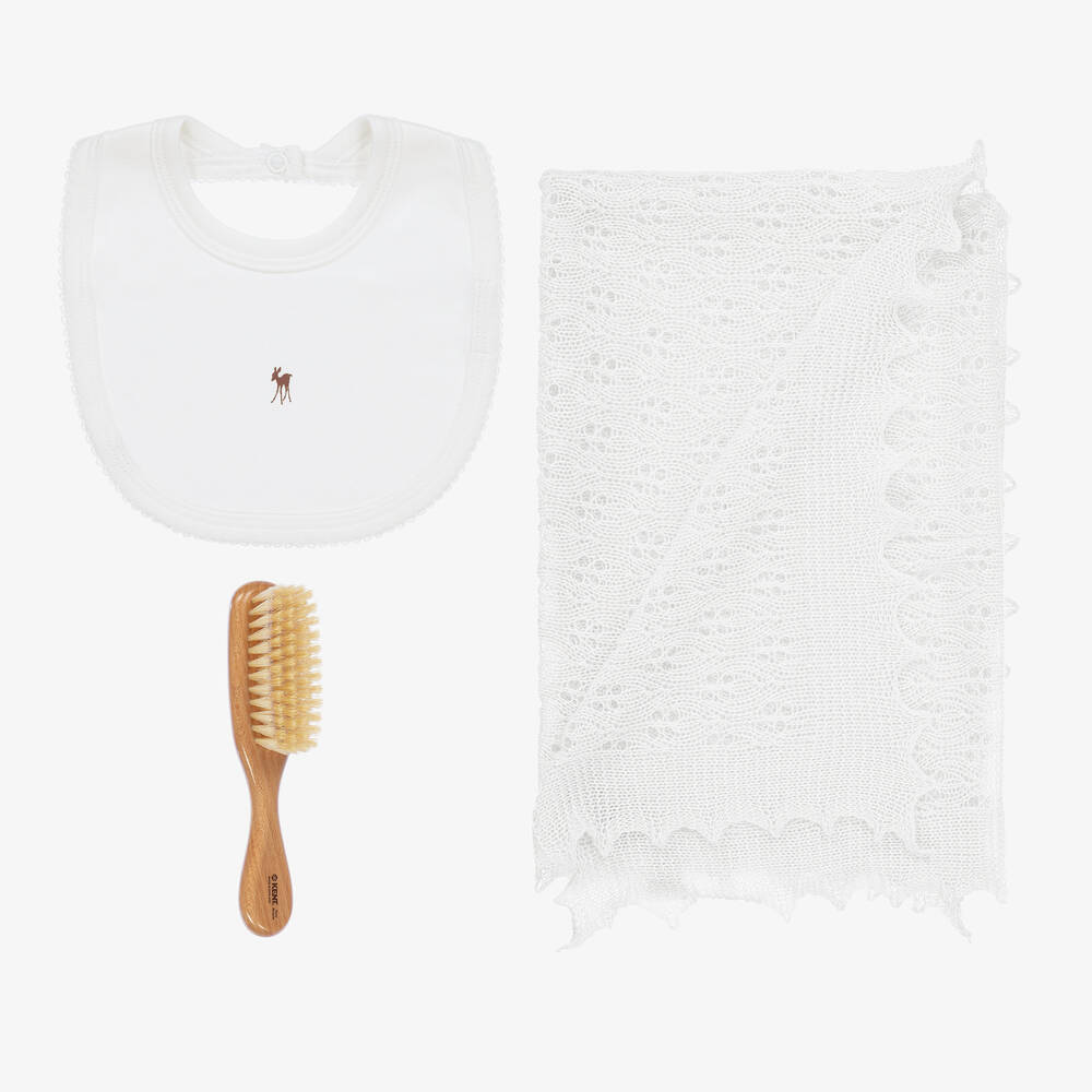 G.H.Hurt & Son - Подарочный набор с белой шалью и слюнявчиком | Childrensalon