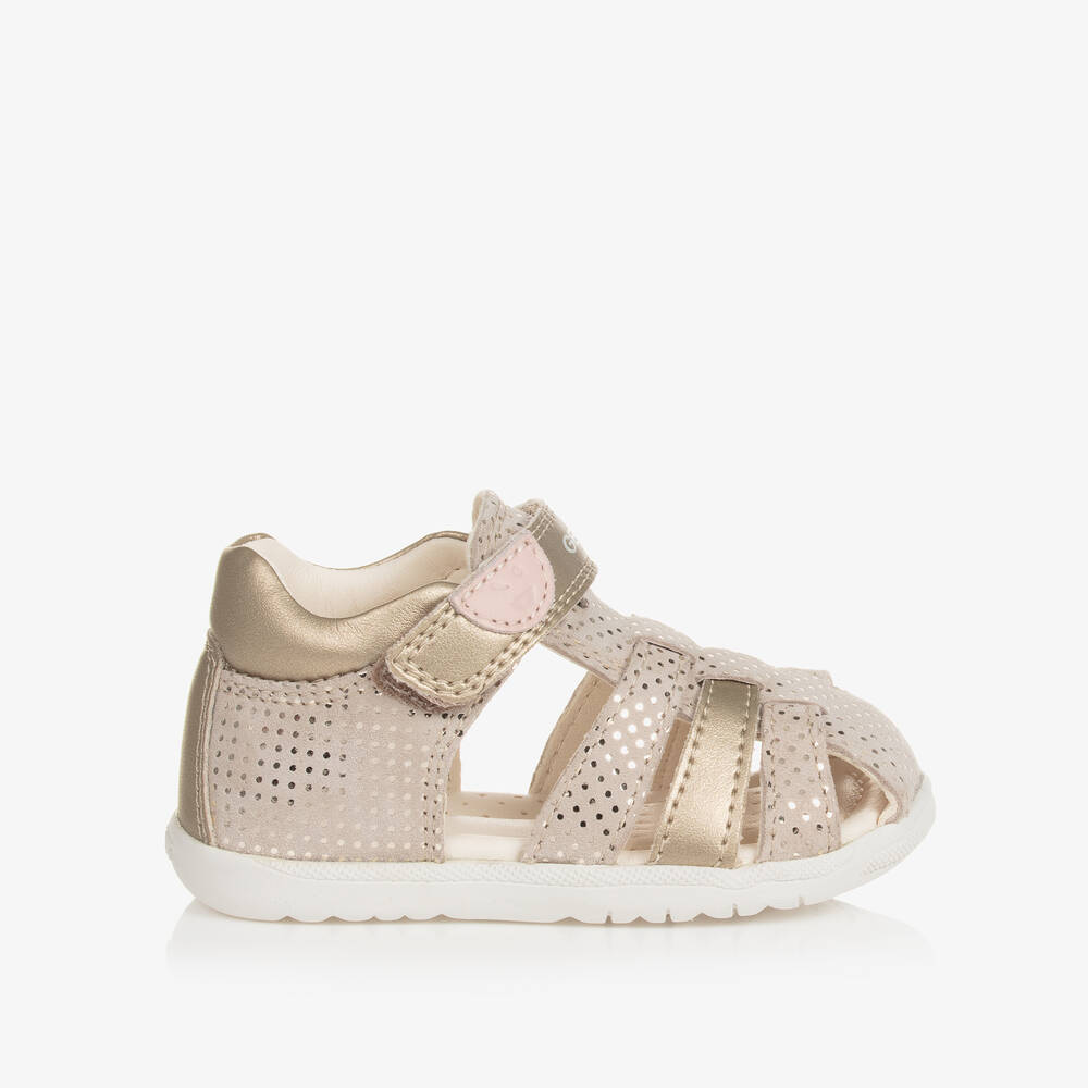Geox Baby Girls Gold Suede Leather Sandals