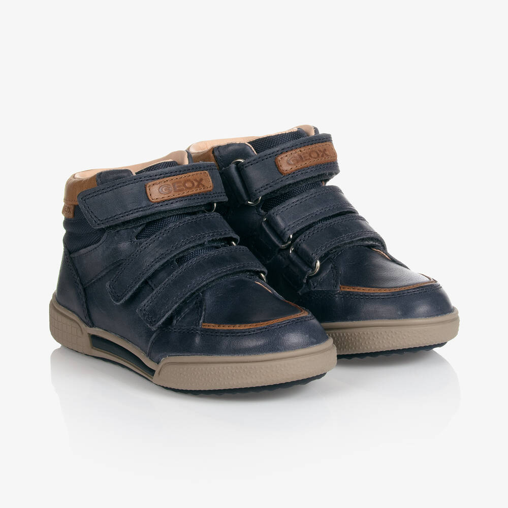 Geox - Blue Leather High Top Trainers | Childrensalon