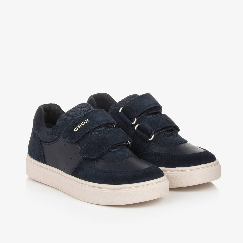 Geox - Boys Navy Blue Leather Velcro Trainers | Childrensalon