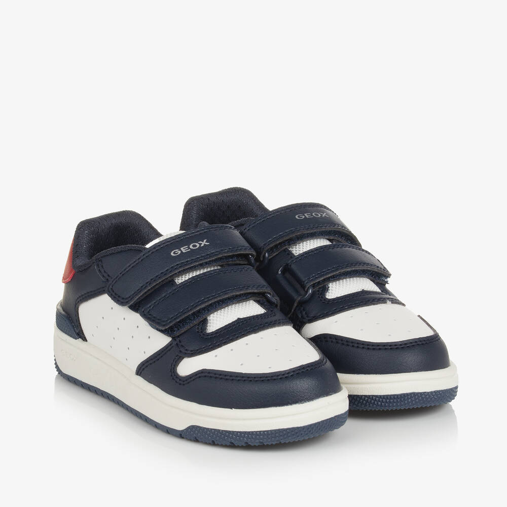 Geox - Boys Navy Blue & White Velcro Trainers | Childrensalon