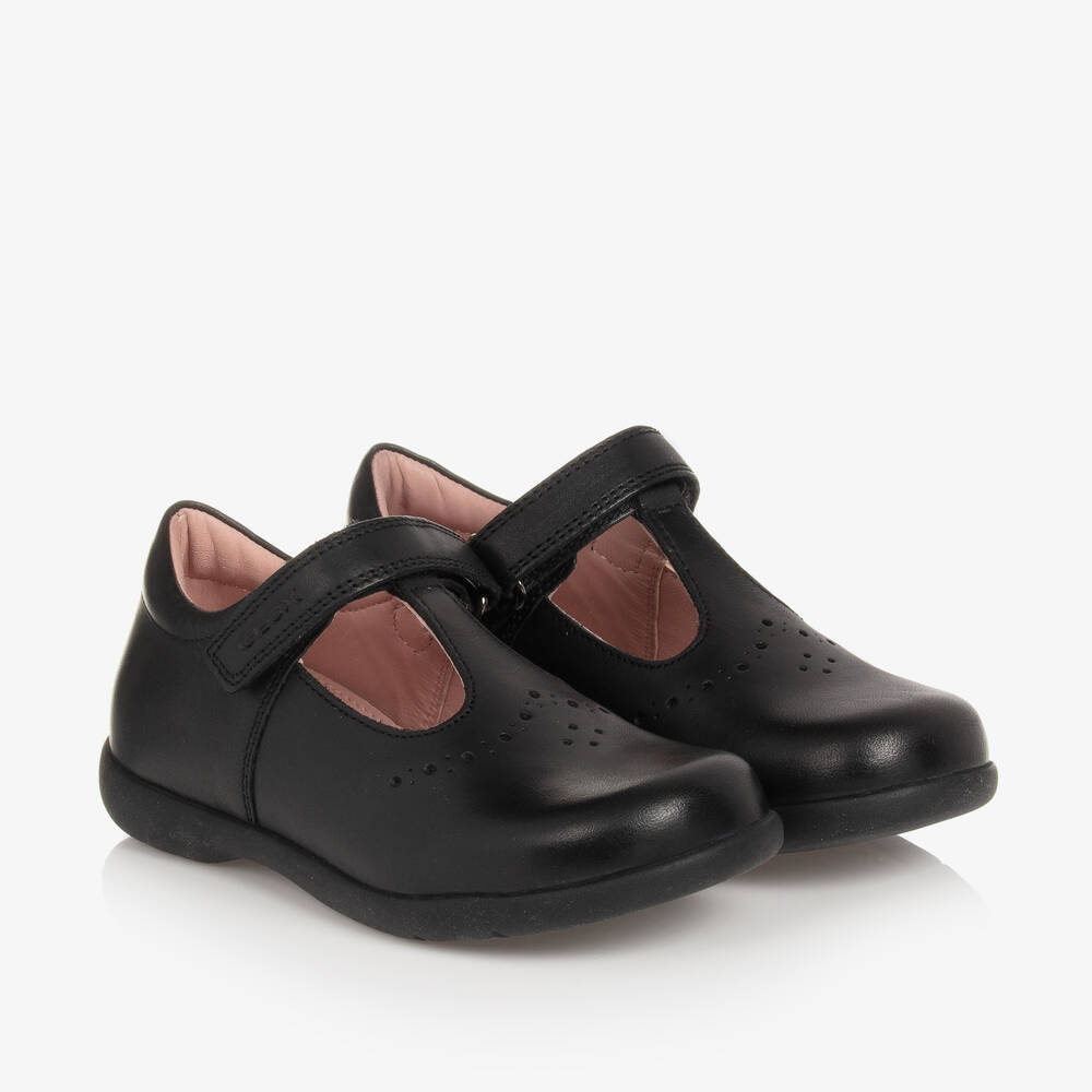 Geox - Girls Black Leather Bar Shoes | Childrensalon