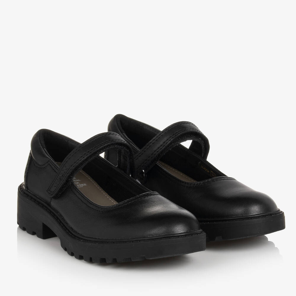 Geox - Girls Black Leather Velcro Shoes | Childrensalon