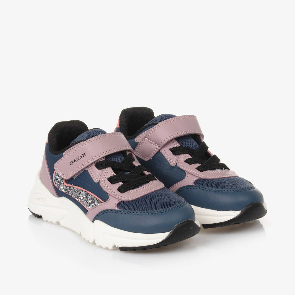 Geox - Girls Blue & Pink Velcro Trainers | Childrensalon