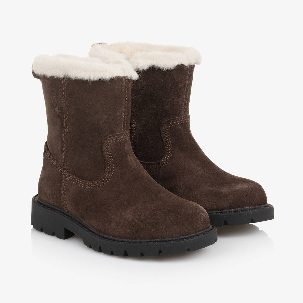 Geox - Girls Brown Suede Leather Boots | Childrensalon