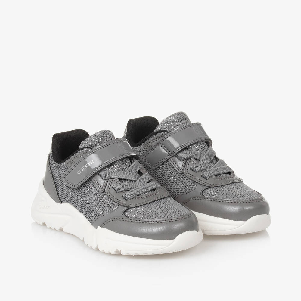 Geox - Girls Glittery Grey Velcro Trainers | Childrensalon