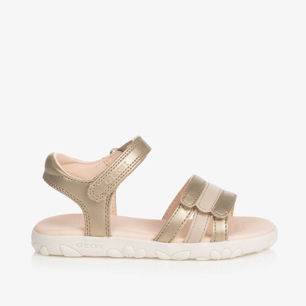 Shop Geox Girls Gold Faux Leather Velcro Sandals