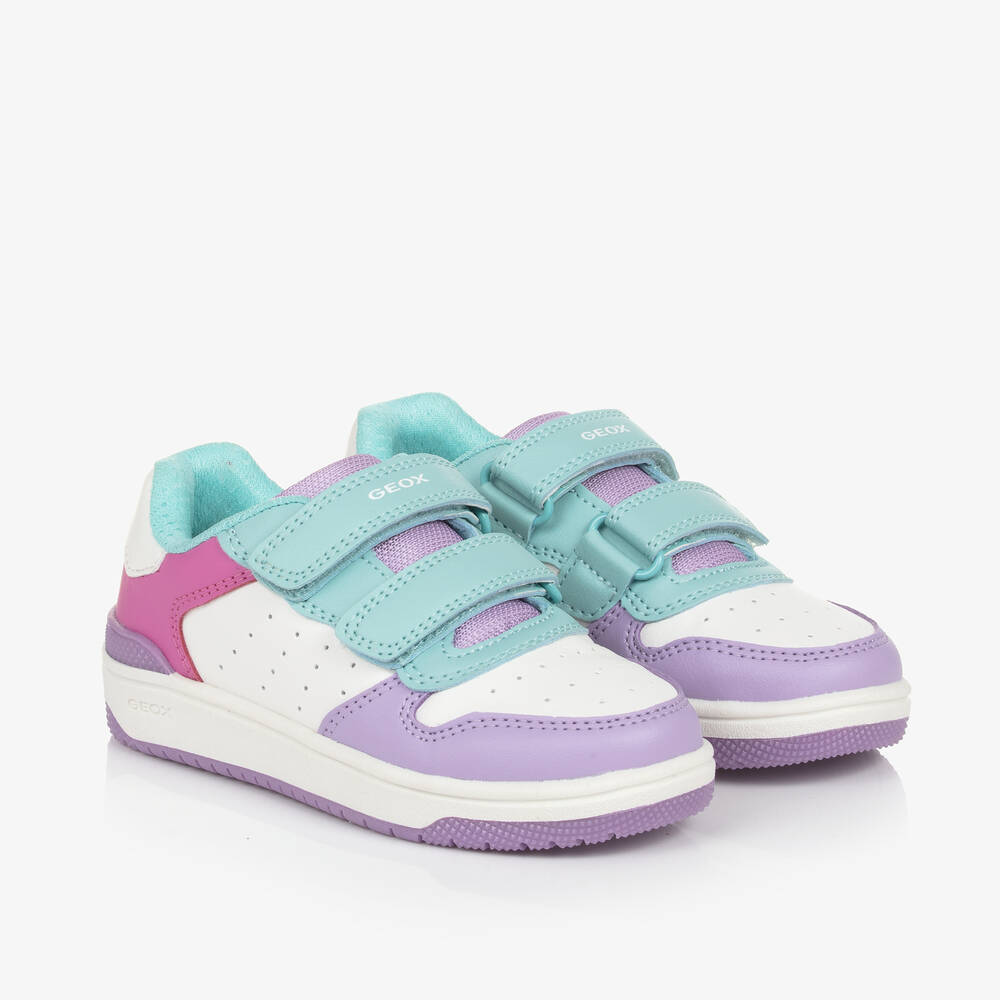 Geox - Girls White Colourblock Velcro Trainers | Childrensalon