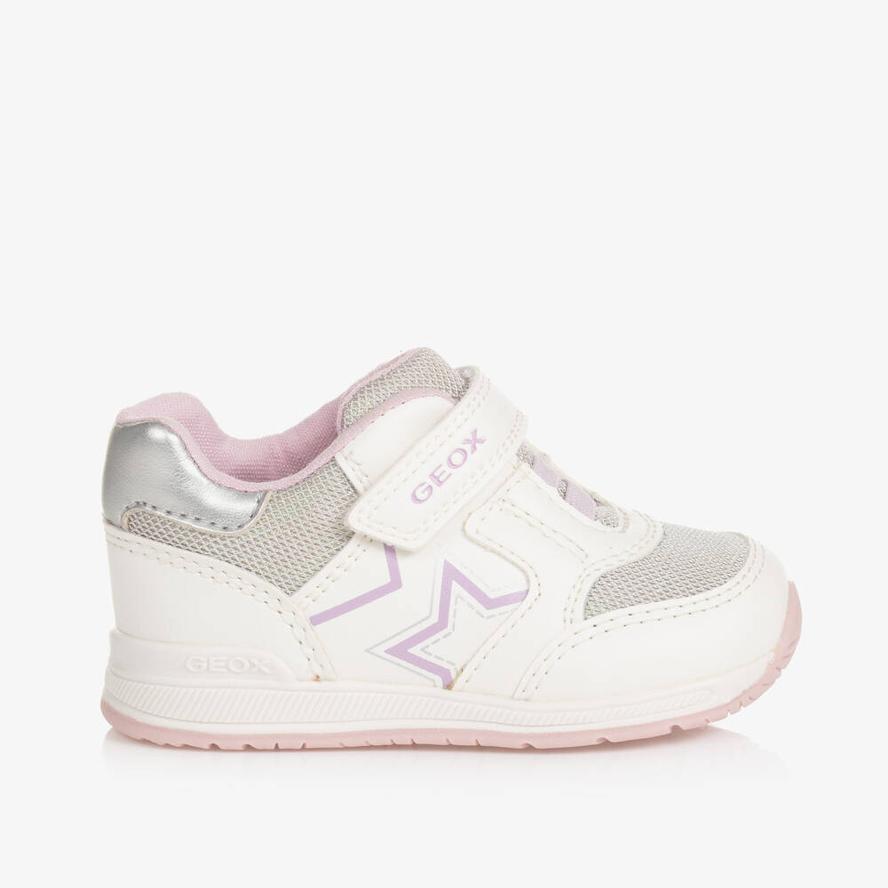 Geox Babies' Girls White Faux Leather & Mesh Trainers