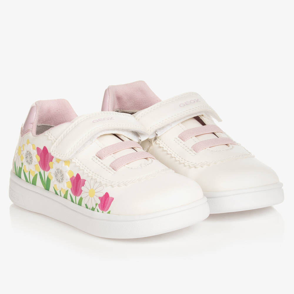 Geox Girls White Faux Leather Trainers ModeSens