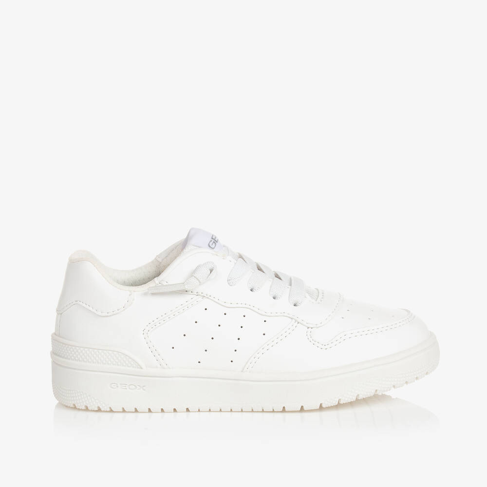 Geox White Faux Leather Lace-up Trainers