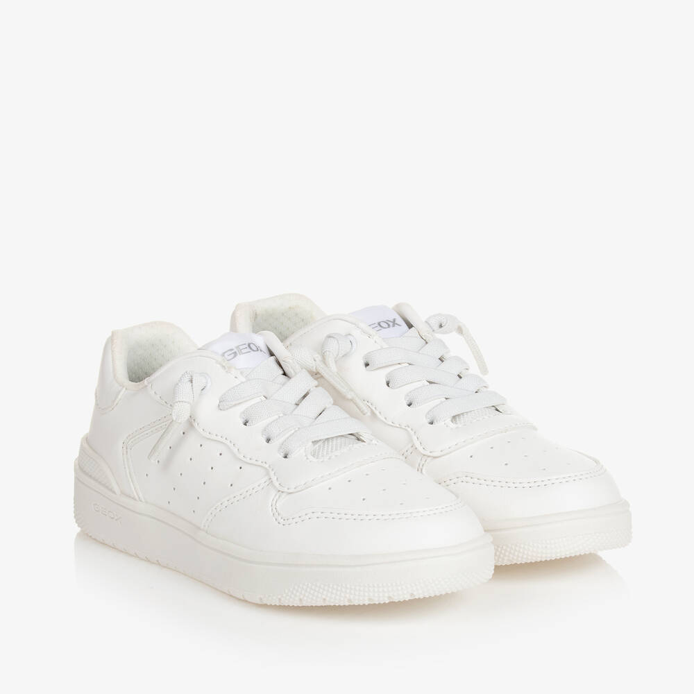 Geox - White Faux Leather Lace-Up Trainers | Childrensalon