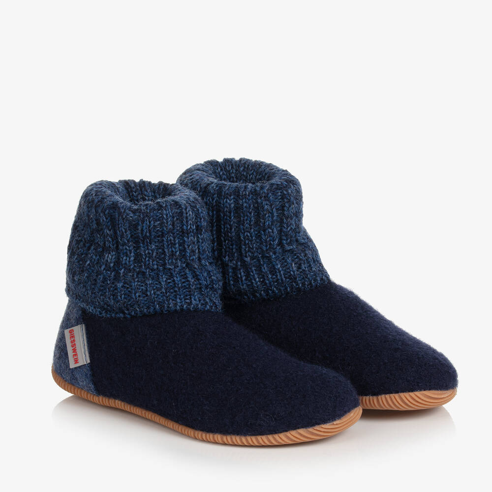 Giesswein - Chaussons bleus en laine feutrée | Childrensalon