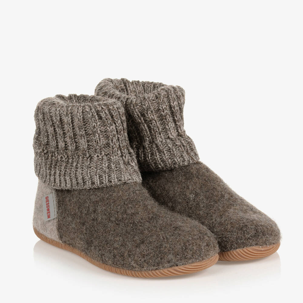 Giesswein - Brown Felted Wool Slippers | Childrensalon